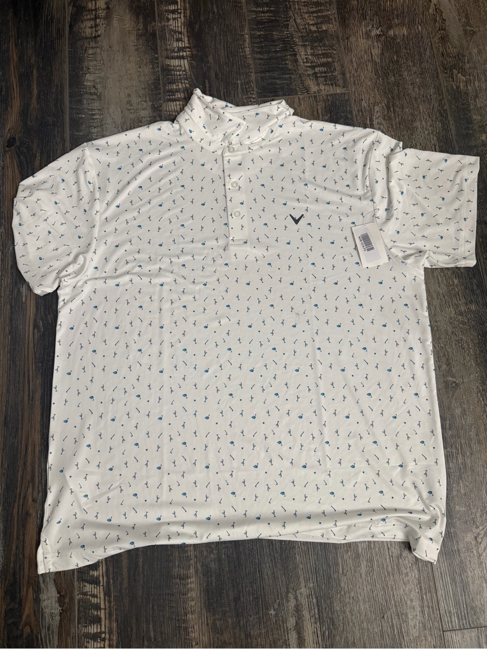 NWT CALLAWAY Polo Shirt with Blue Print - Lightweight Short Sleeve